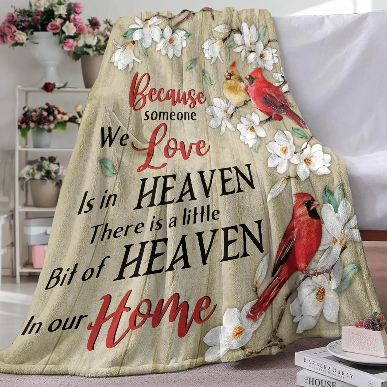 

Memorial Cardinal Flannel Throw Blanket, Sympathy Gifts for Memory Lost Loved Ones Friends Family Members, Red Birds