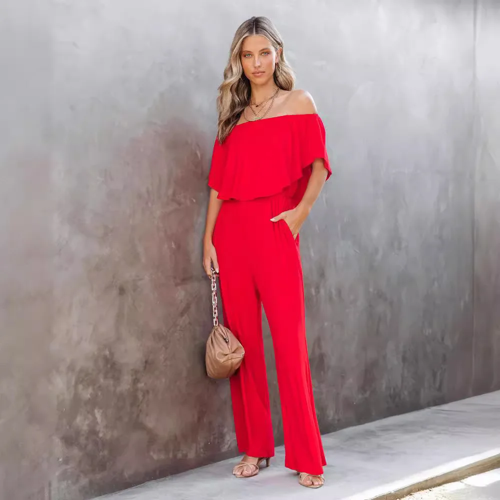 

2026 Spring Summer One Shoulder Jumpsuit Women Fashion Casual Loose Wide Leg Romper Elegant Office Lady Streetwear Overalls