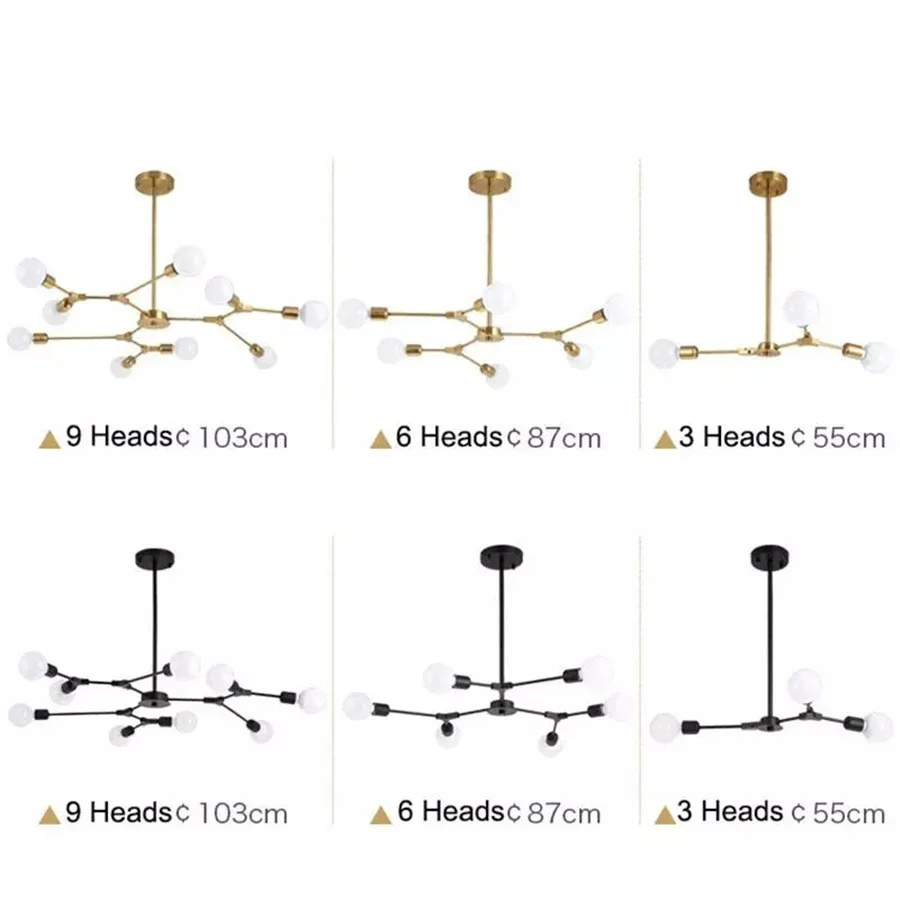 Tirvose 3/6/9 Heads E27 Modern Chandelier Rotatable LED Tree Branch Ceiling Pendant Lamp for Bedroom Kitchen Living Dining Decor