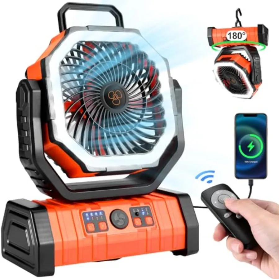 

30000mAh Oscillating Camping Fan with LED Lantern Rechargeable Battery Operated Portable Tent Fan with Timer 4 Speeds for Outdo