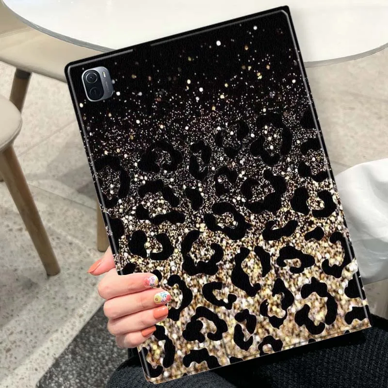 Leopard Pattern Gold Glitter For Xiaomi Redmi Mi Pad 8 7 6 5 4 2 SE K 12.4 11.2 12.1 11 8.8 Pro Max Ultra Inch Tablet Case view 4