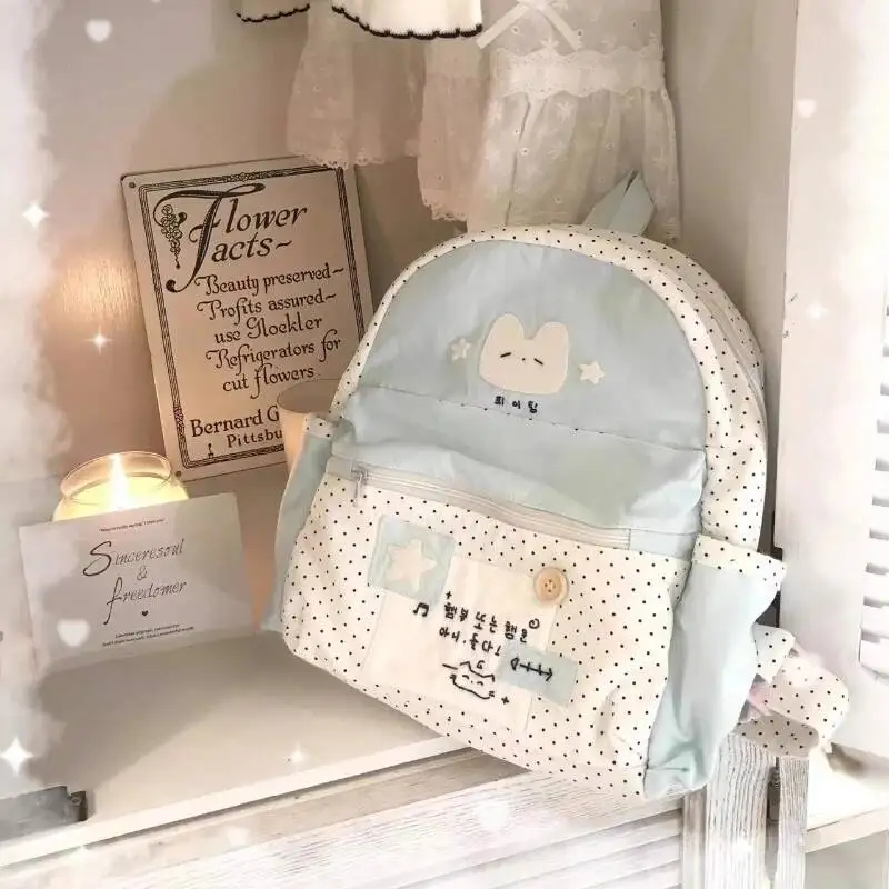 Japanese Ins All Match Cute Backpack Y2k Aesthetic Women Contrast Color Dot Schoolbags Sweet Girls Kawaii Backpacks For Students