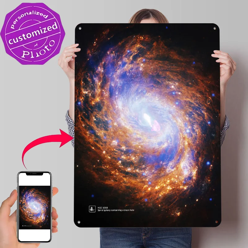 NGC 1068 Spiral Galaxy With Black Hole 3D Printed Texture Poster Personalized Wall Art Retro Metal Tin Signs for Decor Luxury