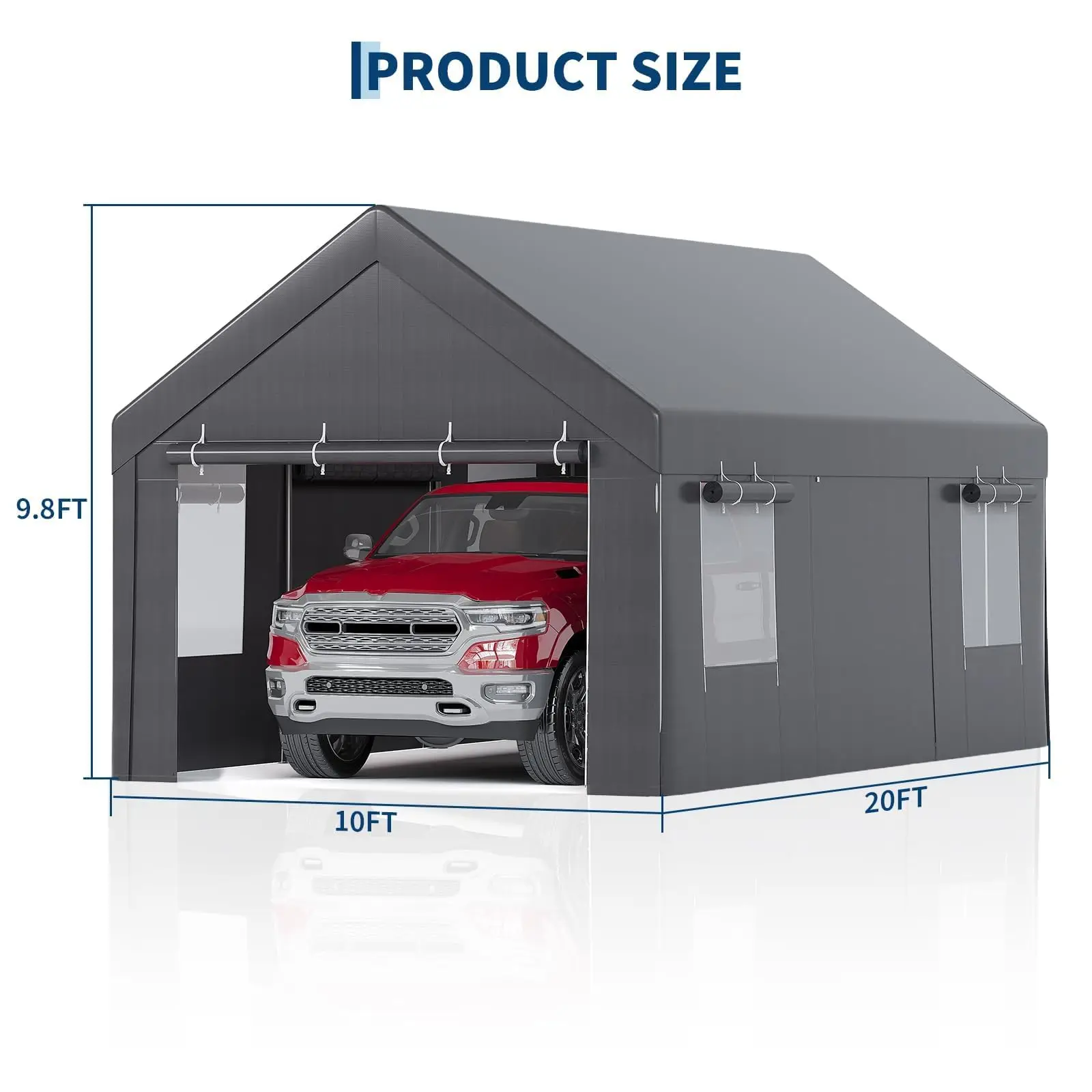 Portable Heavy Duty Carport Canopy 10x20 FT Outdoor Garage Tent With Galvanized Steel Frame 4 Roll Up Zippered Doors Mesh Windows UV And Water Resistant PE Cover