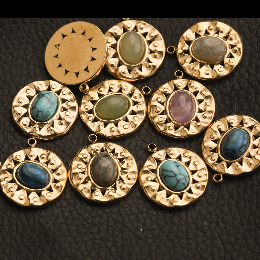 5pcs 17*19mm Sun Flower Natural Stone Charms Stainless Steel Bohemia Star Pendants for DIY Necklace Jewelry Making fashion - Image 6