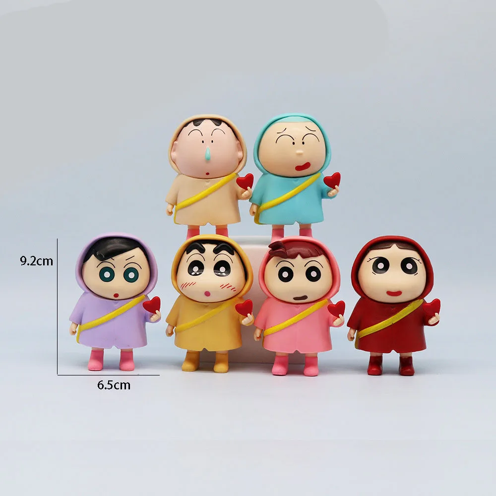 

6Pcs/set Anime Crayon Shin-Chan Figure Raincoat Series Model Car Ornament Doll Room Decoration Trendy Kids Toys Birthday Gift