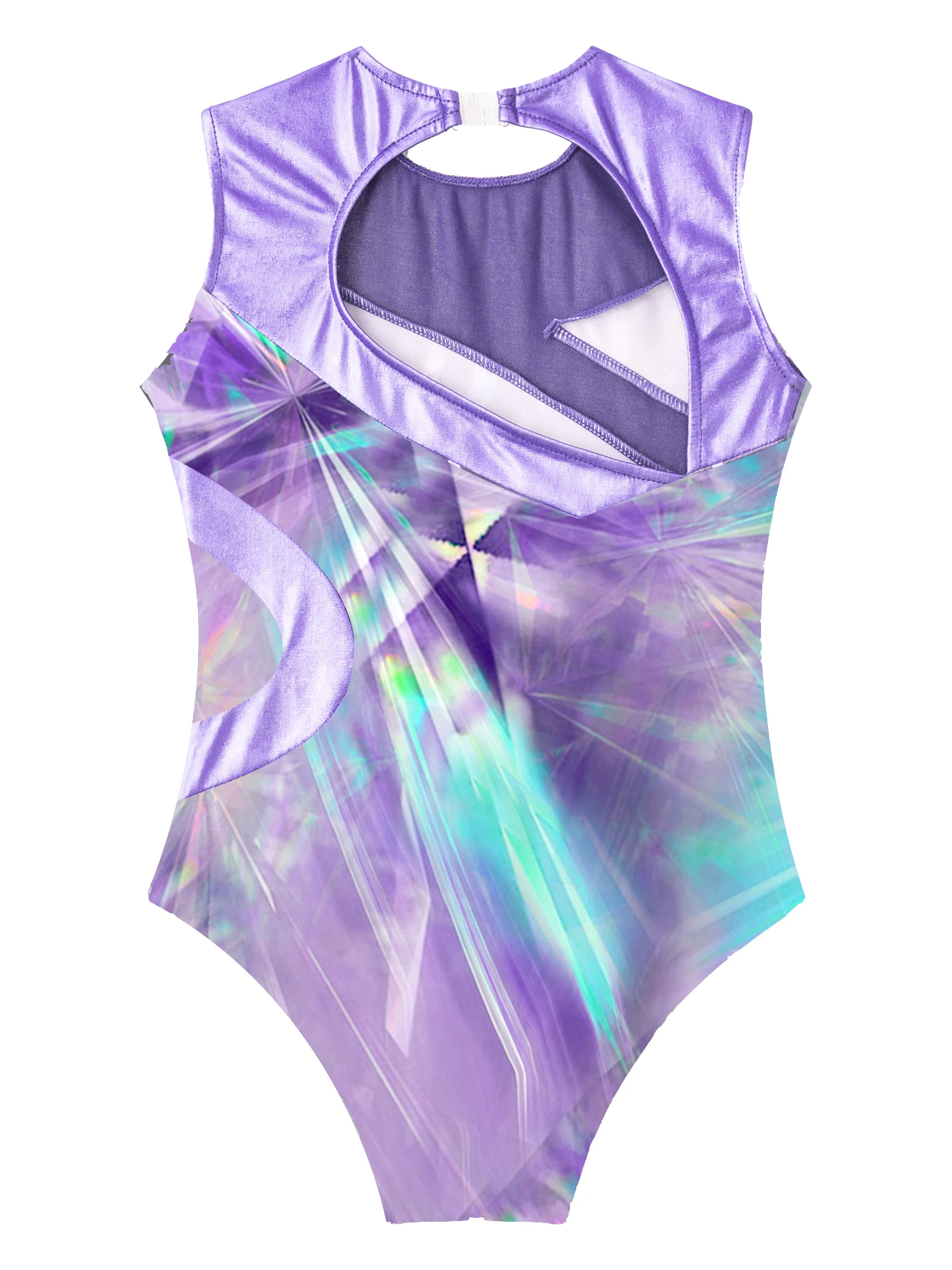 Kinder Mädchen Rhythmus Gymnastik Skating Bodysuit Badeanzug für Ballett tanzen gedruckt Metallic Trikot Rundhals ausschnitt aushöhlen Overall