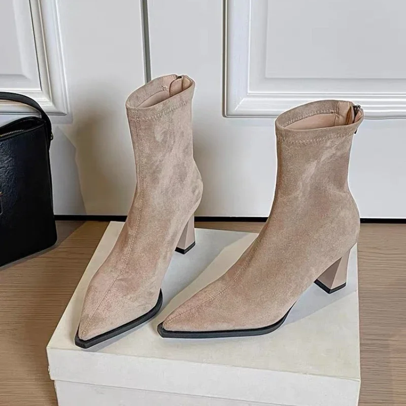 Pointed Pointed Toe Ankle Boots 2026 New Fashionable Winter Women's Elastic Slim Fit Chelsea Boots Comfortable Party Women's High Heels - Aliexpress Deal