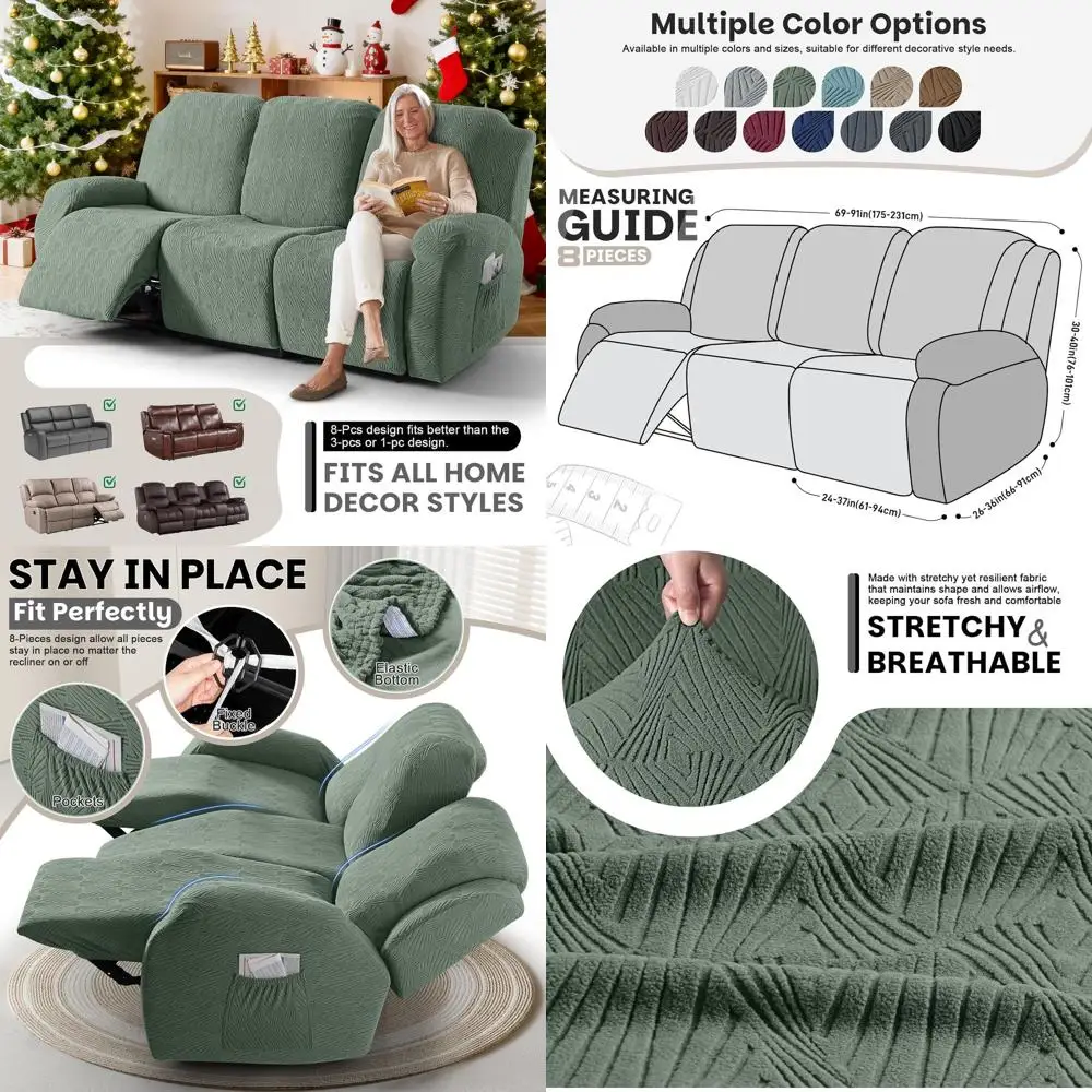 

Комплект из 8 эластичных чехлов для диванов-реклайнеров - Защита для раскладной мебели с эластичным низом для детей и домашних животных (на 3-местный диван, Bean Bag)