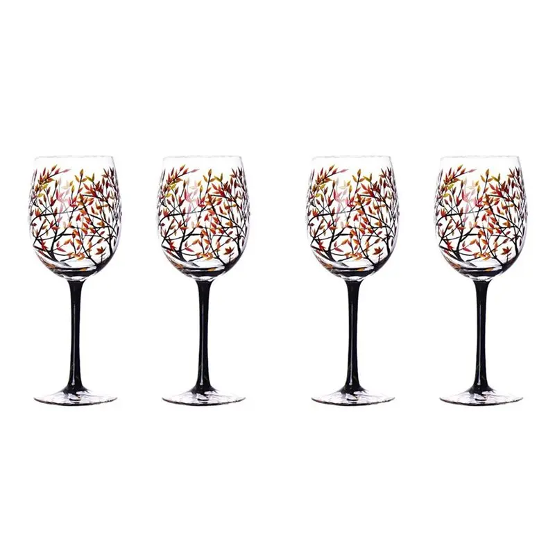 

4шт Осеннее дерево Бокал для вина - Осенние цвета - Листья красного, желтого, оранжевого цвета - Ручная роспись - Осенний лист