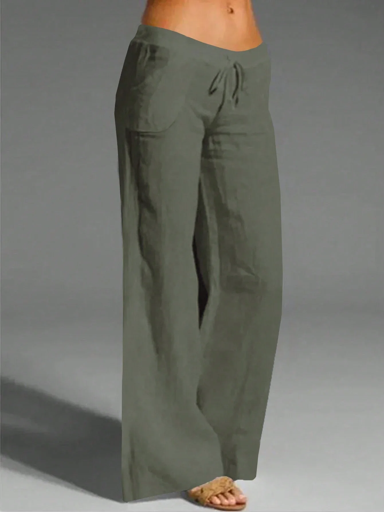 

Повседневные однотонные брюки с широкими штанинами и завязками на талии для женщин