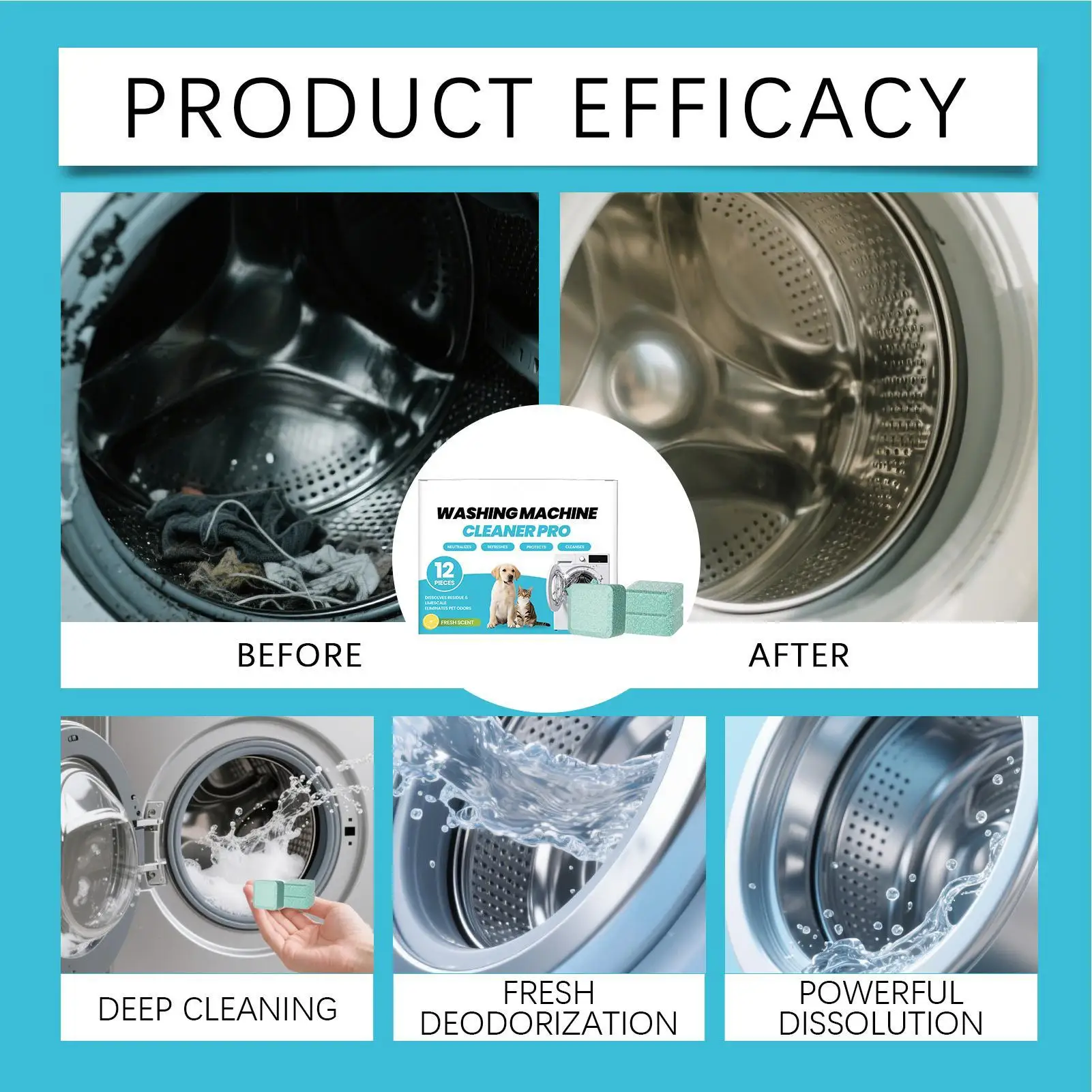 12Pcs/box Washing Machine Cleaner Powerful Descaling and Deodorizing Effervescent Tablets Cleaning For Machines Tank Home