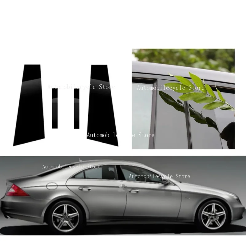 4PCS Glossy Black Pillar Posts Fit For MERCEDES CLS C219 2006 2007 2008 2009 2010 2011 Window Moulding B C Center Sticker Cover
