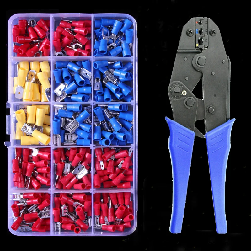 

280pcs Spade Insulated Terminals Cable Connector Electrical Wire Crimp Butt Ring Fork Set Ring Lugs Rolled Crimp with Plier