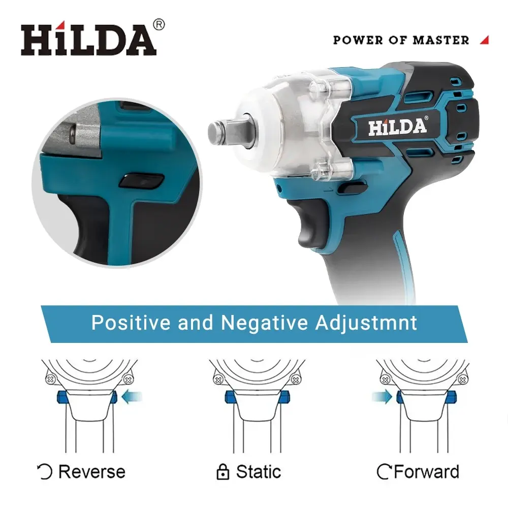 HILDA 18V Cordless Impact Wrench Brushless High Torque Impact 1/2 Inch Car Wrench Power Tools