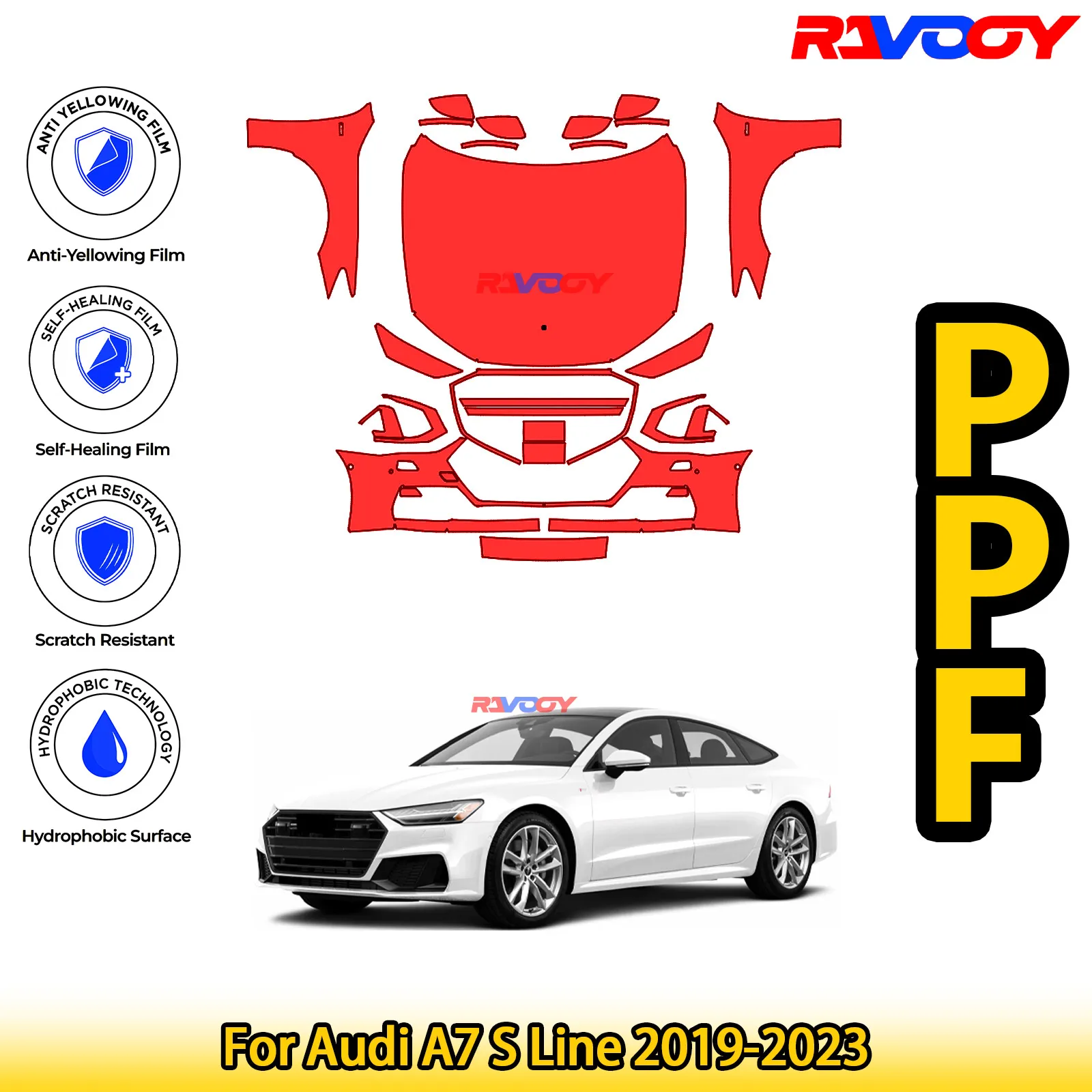 

For Audi A7 S Line 2019-2023 Glossy Matte Black Precut front PPF Kit Paint Protection Film