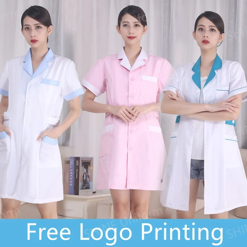 White Nurse Uniforms Short Sleeve Medical Scrubs Top Lab Coat Doctor Uniform Women Outwear  Beauty Salon dress customized Logo