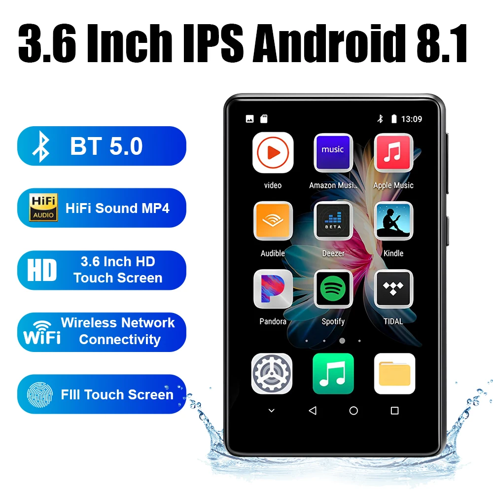 MP3 Player with Bluetooth and WiFi 3.6inch Full Touch Screen MP4 MP3 Player with Spotify Android Streaming Music Player