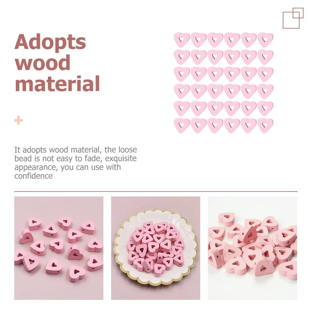 

50Pcs Heart Shaped Wooden DIY Beads Hollow Out Design Valentine Day Wedding Craft Jewelry Spacer Beads for Bracelet Necklace