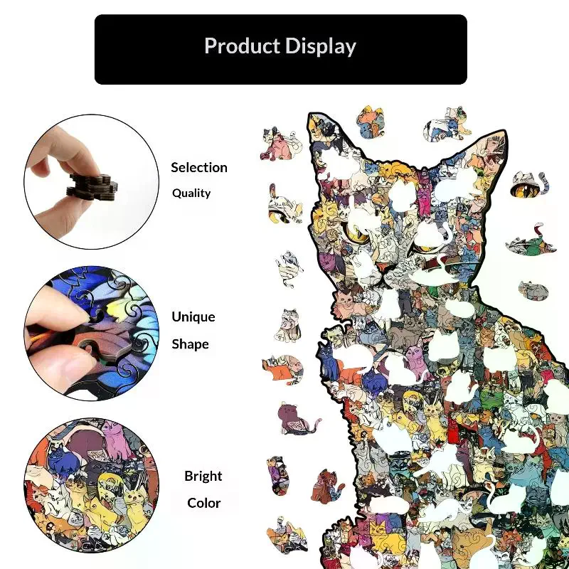 

194pcs Cat-shaped Wooden Jigsaw Puzzle Irregular Puzzle Pieces Game Birthday Xmas Gifts For Cat Lovers Money Box Home Decor