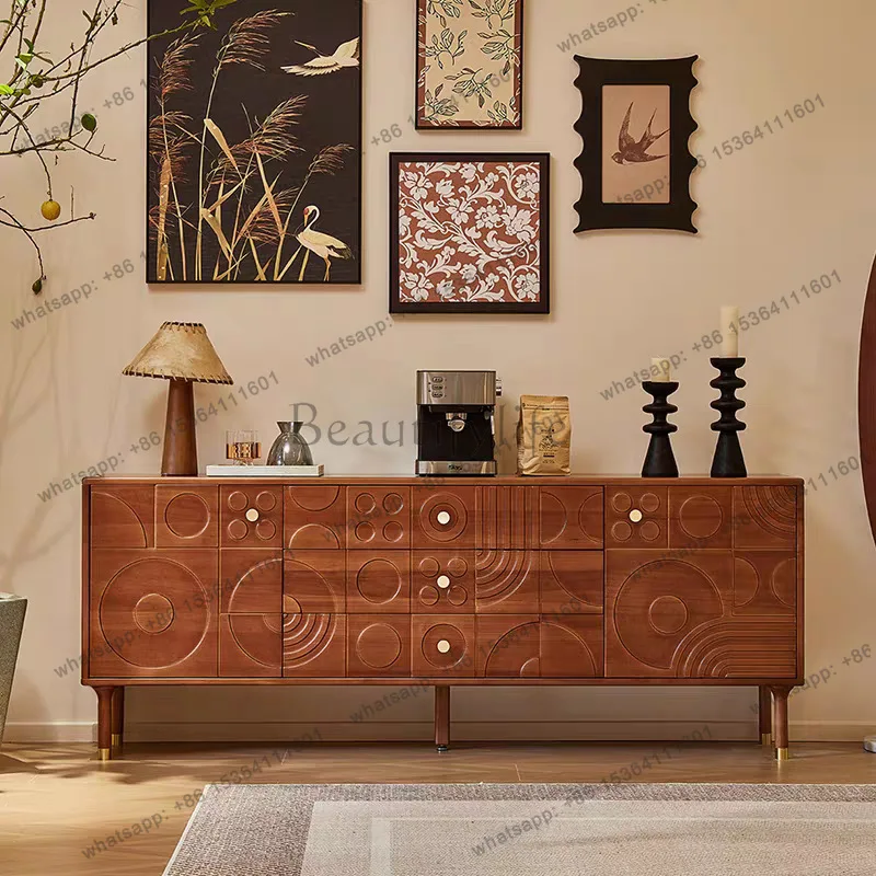 

Medieval style dining side cabinet Solid wood Nordic living room partition High side storage cabinet