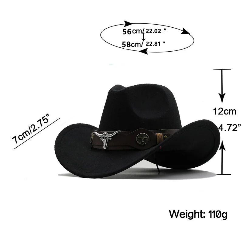 Simple Wome Men Red Wool Chapeu Western Cowboy Hat Gentleman Jazz Sombrero Hombre Cap Dad Cowgirl Hats Size 56-58cm