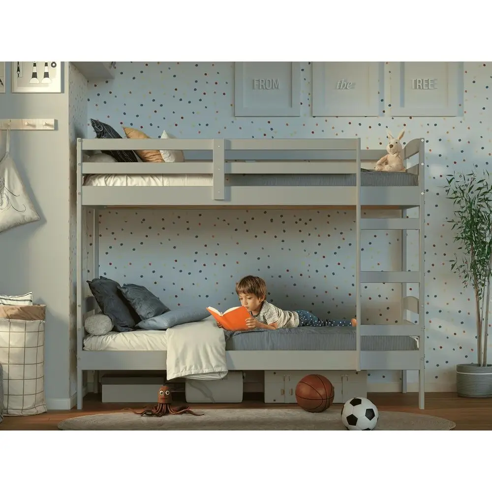 

Solid Wood Twin Over Twin Bunk Bed with Ladder, Safety Rails, Easy Assembly - Perfect for Kids' Bedrooms