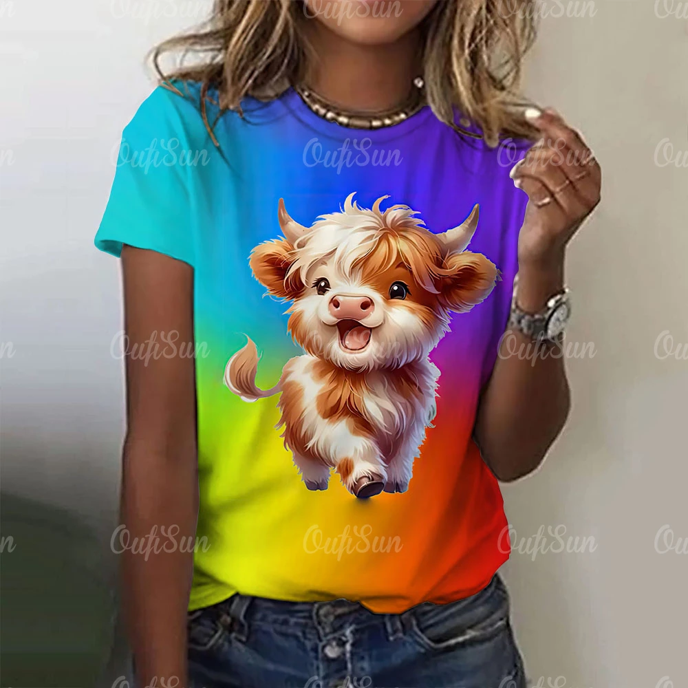 Mode Dames T-Shirts 3d Zwart-Wit Melkkoe Print Schattige Dieren Korte Mouwen T-Shirts Zomer Nieuwe Trend Dameskleding