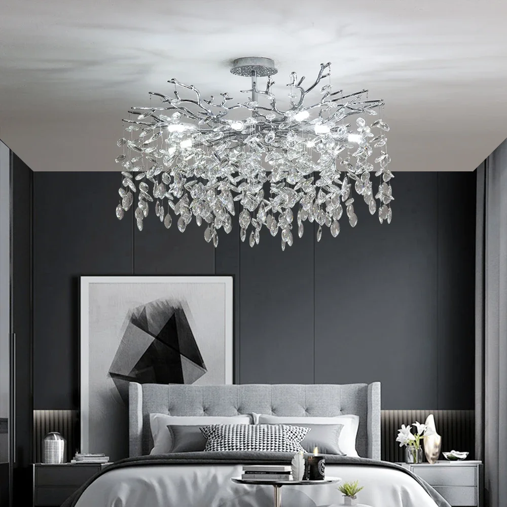 Imagem -02 - Round Chrome Crystal Teto Lustre Modern Branch Pendant Quarto Sala de Jantar Mesa de Cozinha k9