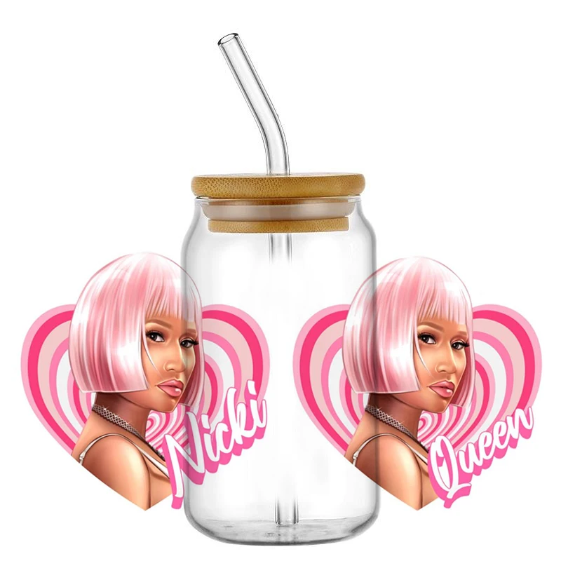 Miniso Nicki Minaj Vintage Gag City Pink Friday 2 For Libbey 16oz Can Glass 3D Waterproof UV DTF Coffee Can Wrap Libbey