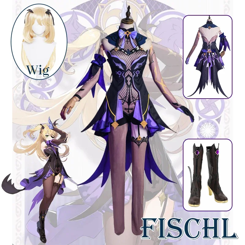 

Фишль Костюм для косплея Genshin impachip-qualityImpact Fischl, парик, аниме, костюмы на Хэллоуин для женщин, игра