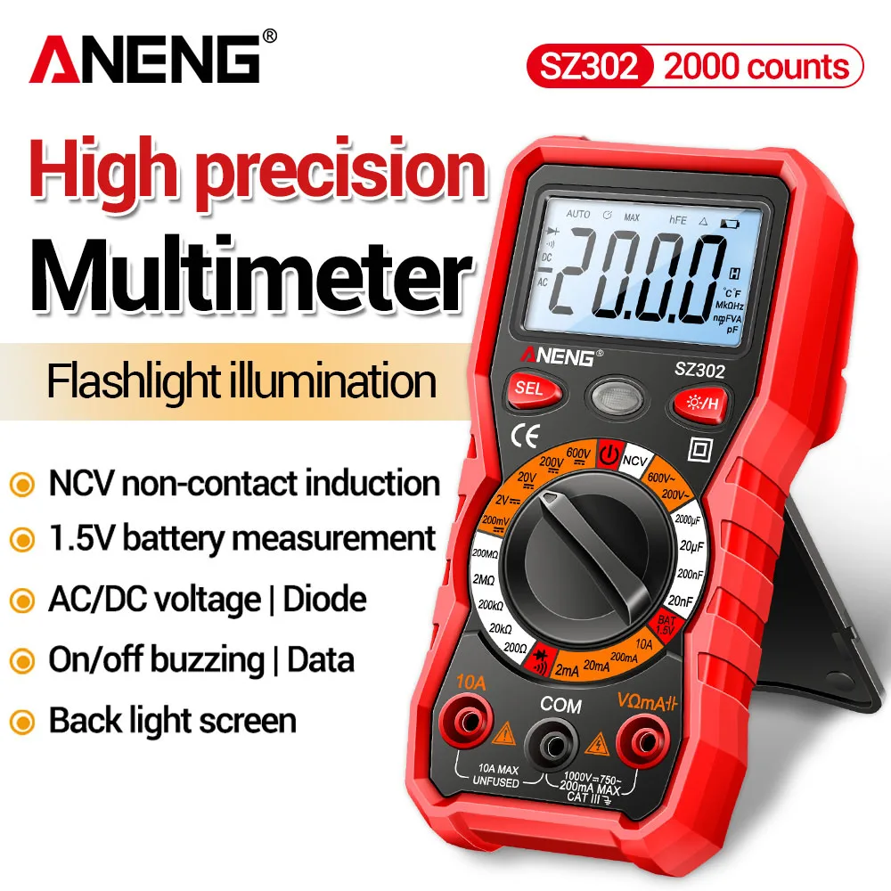 Smart Multimeter Digital High Precision Tester ANENG SZ302 AC DC Voltmeter Ammeter Resistance NCV Sensing Electrician Repair Too