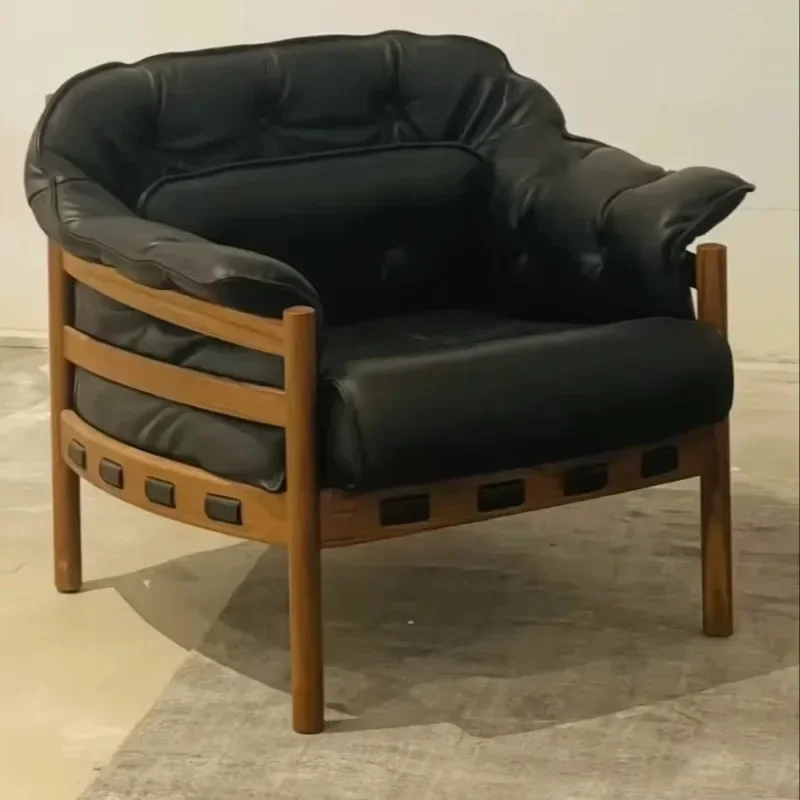 

Retro Single Leather Solid Wood Home Balcony Orion Sofa Leisure Chair