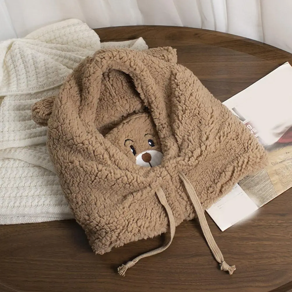 قبعة شتوية كرتونية مع قناع الدب قبعات صغيرة من لحم الضأن دافئة سميكة لحماية الأذن Skullies Beanies للنساء والفتيات Kawaii