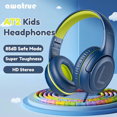 Auriculares AWATRUE AT2, auriculares estéreo envolventes para juegos de 3,5 mm con micrófono, orejeras de memoria suave para PC, computadora portátil, niños para niños pequeños de la escuela