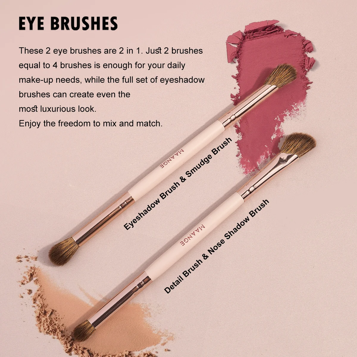 MAANGE 4本セット 両端使える ナチュラル プロ仕様 フェイスメイク ファンデーション アイシャドウブラシ 化粧品 ブレンディング ビューティー カブキブラシ