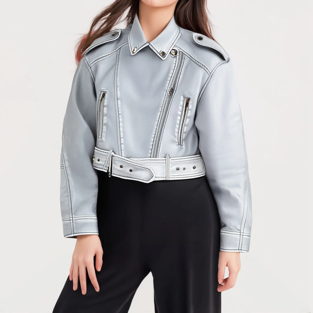 Popular locomotive leather jacket women's autumn and winter senior sense small retro  casual leather jacket top