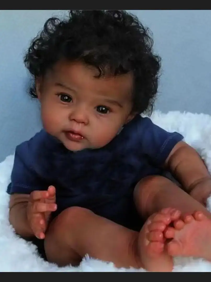 20inch Already Painted Finished Reborn Doll Black Raven Lifelike Soft Touch Baby Doll 3D Skin Visible Veins