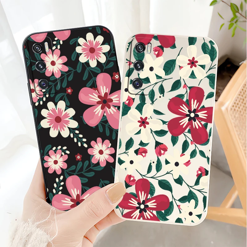 الفاخرة الأزهار نمط جراب هاتف ل Vivo V27E V27 V29E V50 V30 برو V23E V23 V25 V25E V21E V2O SE سيليكون ماتي لينة غطاء من البولي يوريثان