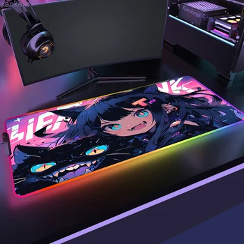 Kawaii Mouse Pad Rgb Gaming Girl Cute Girls Anime Accessories Rug Extended Mat Backlight Table Mat Company Luminescence Mousepad