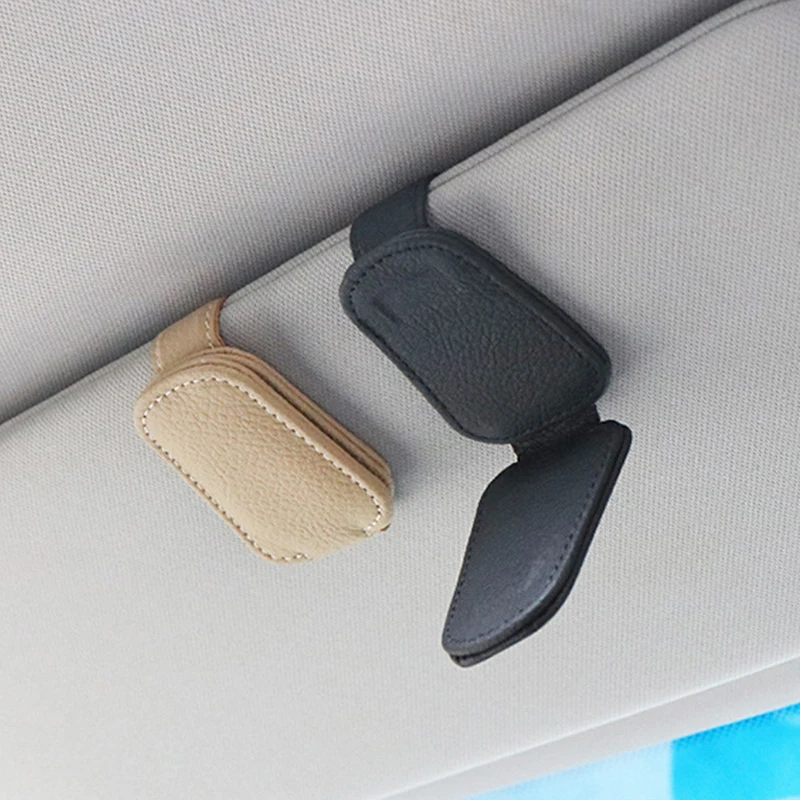 

Car Sunglasses Holder Sun Visor Sunglasses Clip Cowhide Glasses Case Mount Auto Styling Ticket Card Clip Interior Accessories