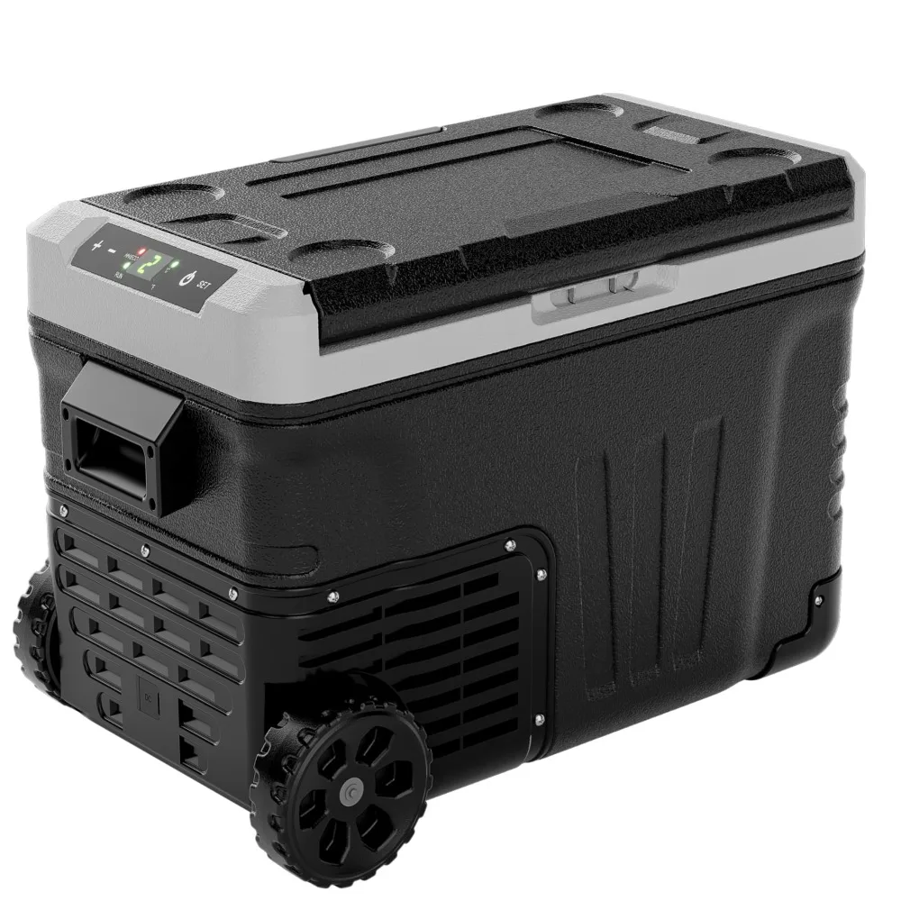 12 Volt Refrigerator, 37QT(35L) Electric Cooler, Portable Fridge -4℉~68℉, 12V Cooler with Wheels & 2 Baskets for Travel, Truck