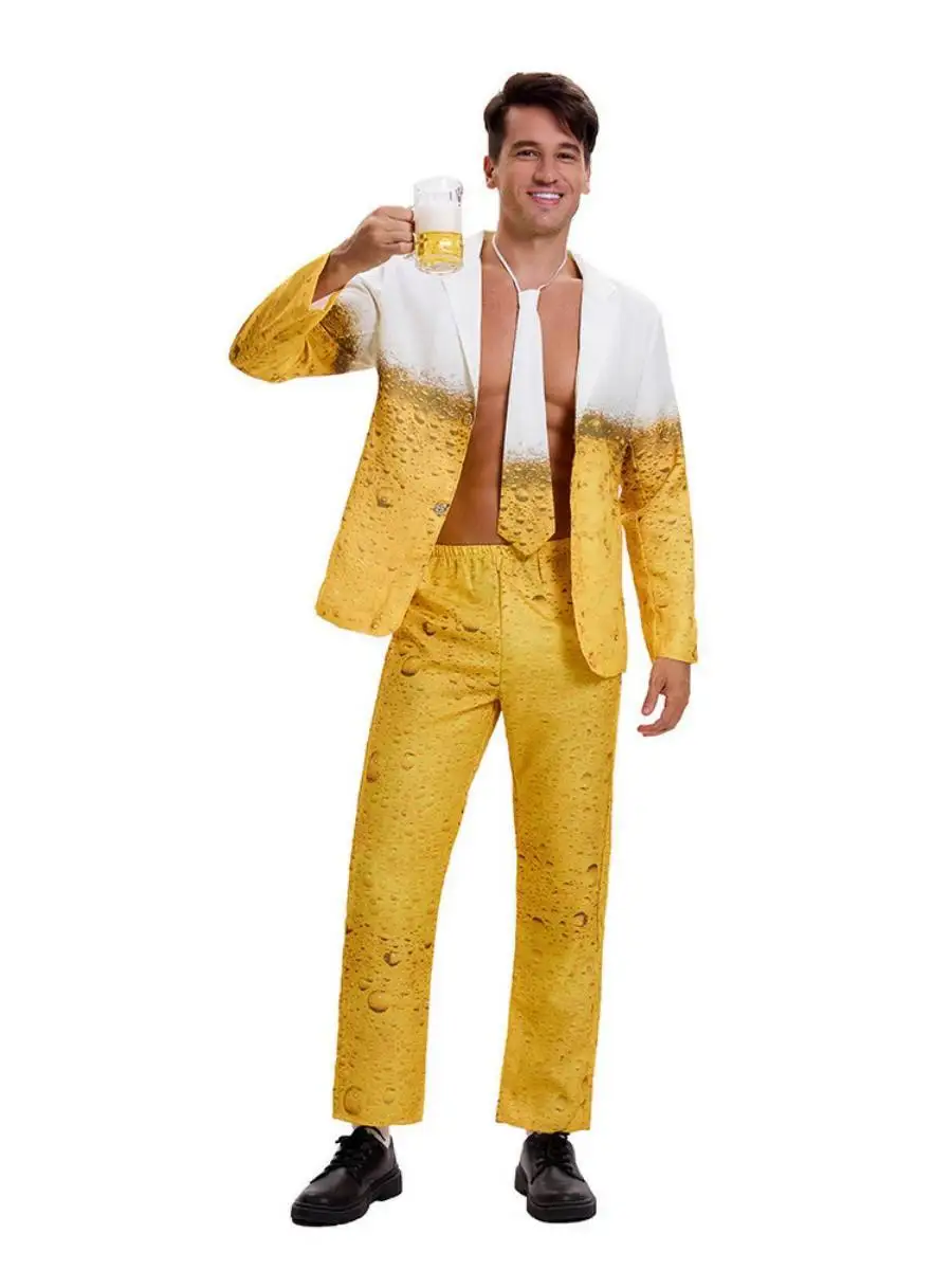 Traje de Cerveza con Deadado Amarillo para Festivs y Celebraciones, Traje Tradicional Étnico para Mujer, Ropa de Actuaci...