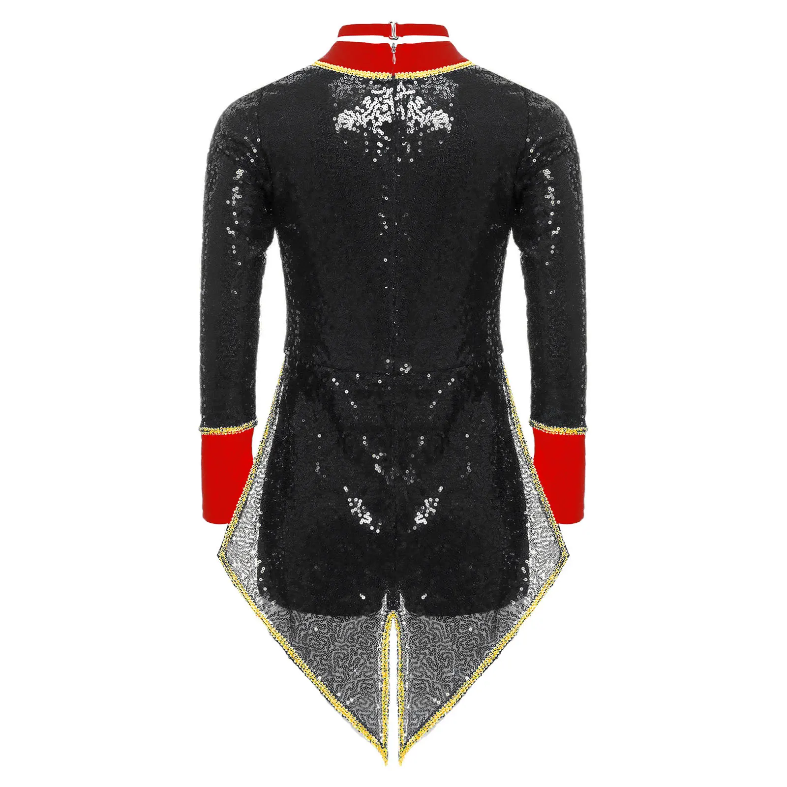Girls Boys Halloween Circus Magician Cosplay Costume Ringmaster Showman Dress Up Sequins Long Sleeve Bow Tie Tailcoat Bodysuit