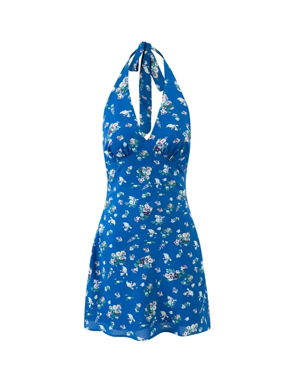 Sexy American Sle Floral Print ter Ne Slim Fit ort Dr Women's High Waist Vaion Skirt Summer Season No Sve