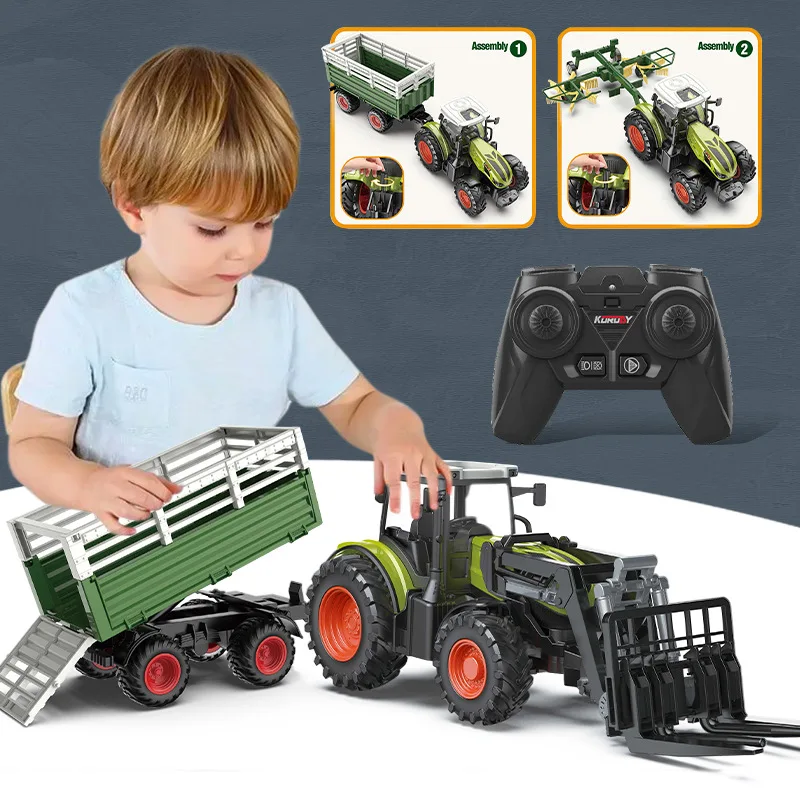 

Electric Remote Control Farmer Engineering Car Large Alloy Tractor Harvester Fertilizer Transport Children Loading Car Toys