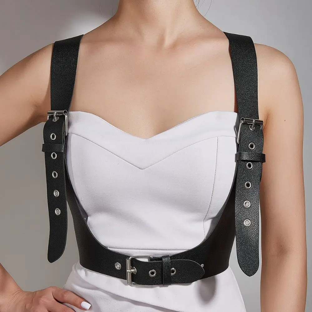 Cintura a corsetto Imbracatura in pelle a U Cintura larga superiore Cintura punk stile street Cintura pettorale Reggicalze gotico regolabile in pelle