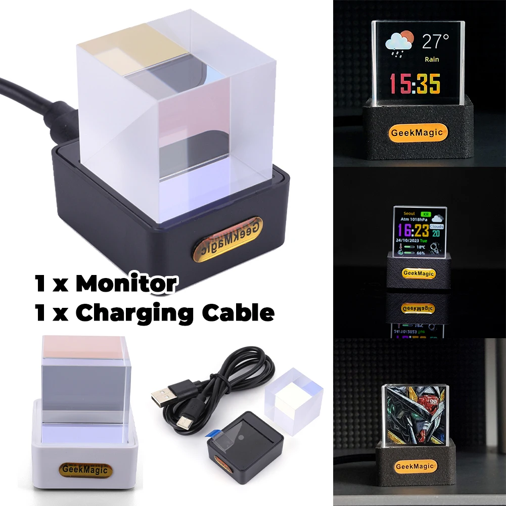 

Хрустальный куб, фотодисплей, голографический настольный мини-умный Wi-Fi, часы с метеостанцией с ПОДАРОК, анимация, украшение для рабочего стола