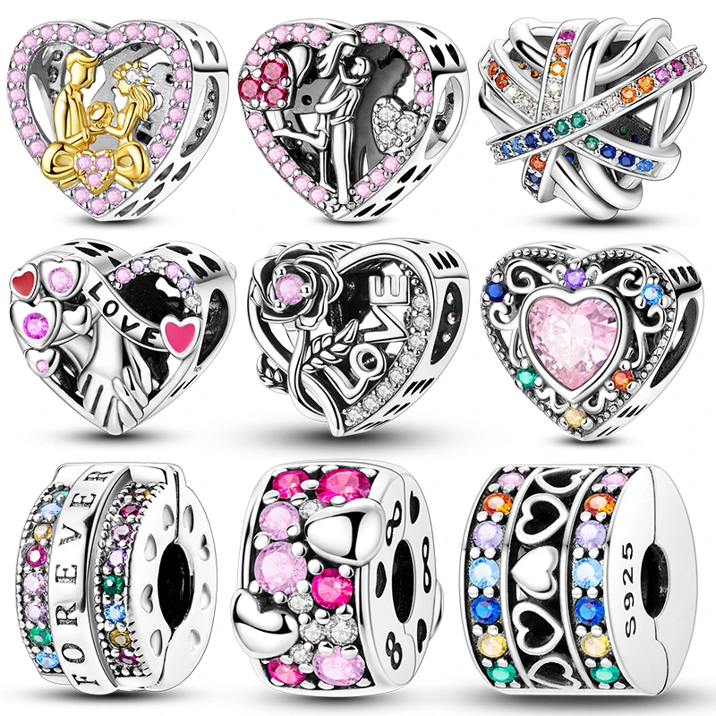 Love Heart Charm Beads Couple Wedding Dangle Charms Fits 3mm Bracelet Necklace For Women Luxury S925 Silver DIY Jewelry Making