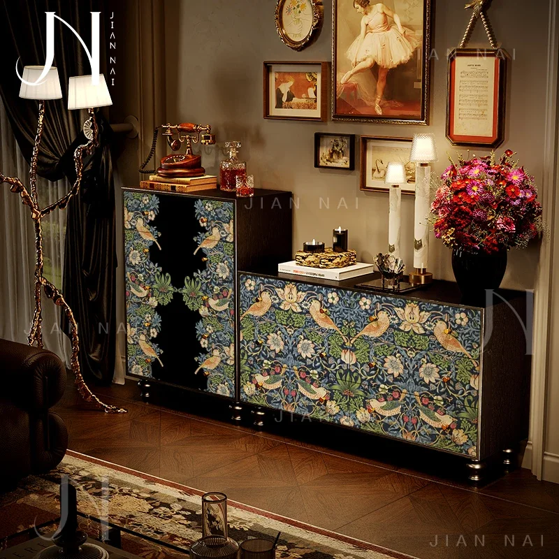 TAO American medieval style five buckets and six buckets Chinese flower and bird picture living room sofa side drawer storage